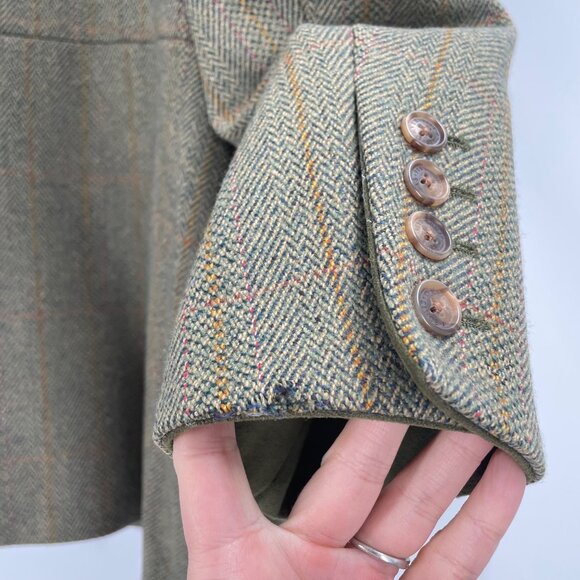 Vintage Orvis Wool Blazer Womens Plus Size 20 Herringbone Suede Green Academia - Picture 7 of 10